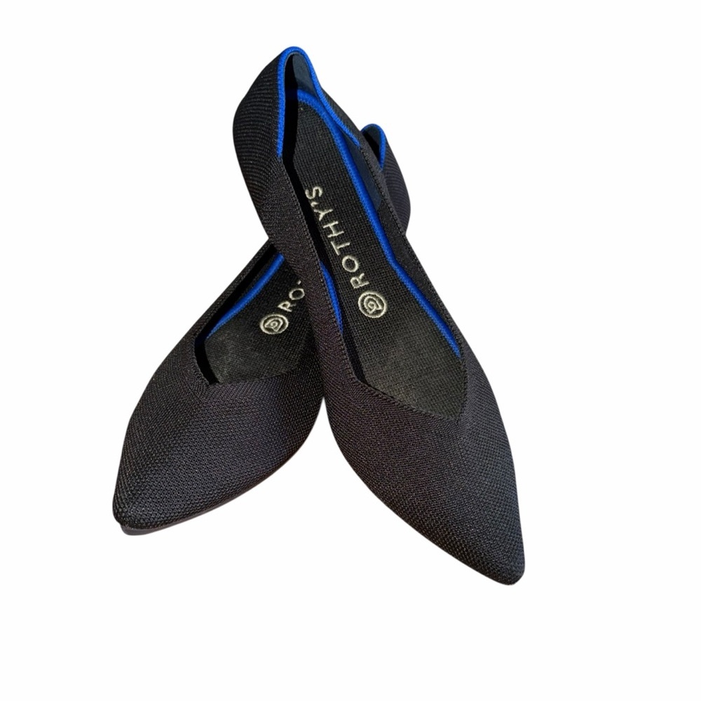 Rothy's The Point in Black Pointed Toe Ballet Flats Sustainable Knit Women Sz 10